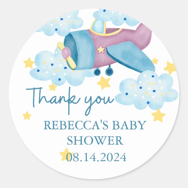 Sticker Rond Merci d'avion violet haut et loin (Devant)