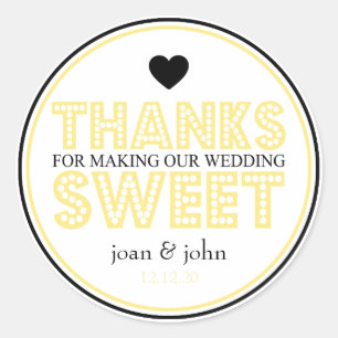 Sticker Rond Merci D'Avoir Fait Notre Mariage Doux (Jaune/Noir)
