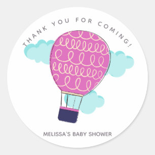 Sticker Rond Merci de Baby shower à air chaud rose