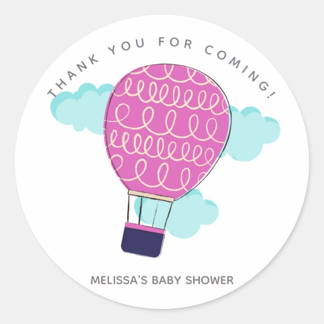 Sticker Rond Merci de Baby shower à air chaud rose (Devant)