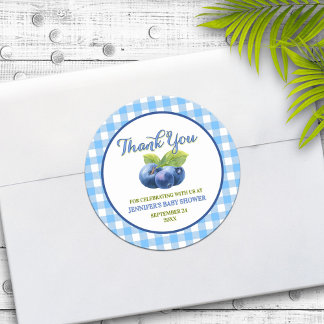Sticker Rond Merci de Baby shower à thème Blueberry