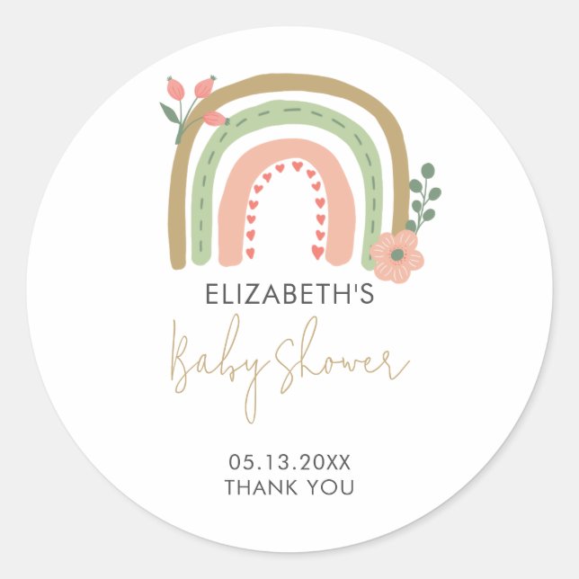 Sticker Rond Merci de Baby shower arc-en-ciel Boho (Devant)