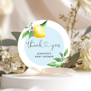 Sticker Rond Merci de baby shower au citron bleu