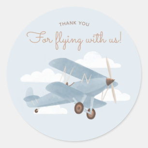 Sticker Rond Merci de Baby shower avion de voyage