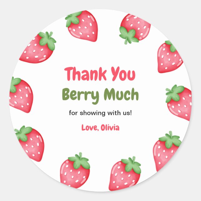 Sticker Rond Merci de Baby shower Berry Sweet Strawberry (Devant)