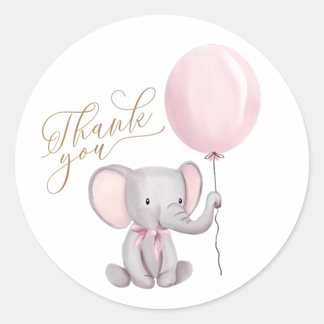Sticker Rond Merci de Baby shower bleu rose Eléphant (Devant)