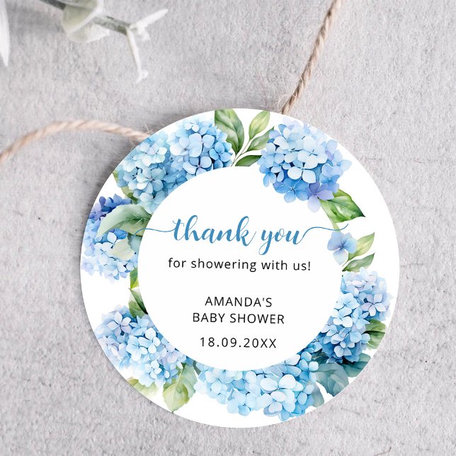 Sticker Rond Merci de Baby shower Blue Hydrangea (Créateur téléchargé)