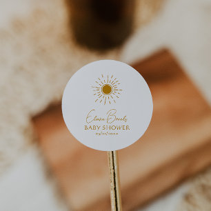 Sticker Rond Merci de Baby shower Boho Sunshine moderne
