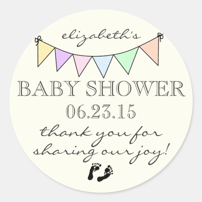 Sticker Rond Merci de Baby shower-Bunting Pastel (Devant)