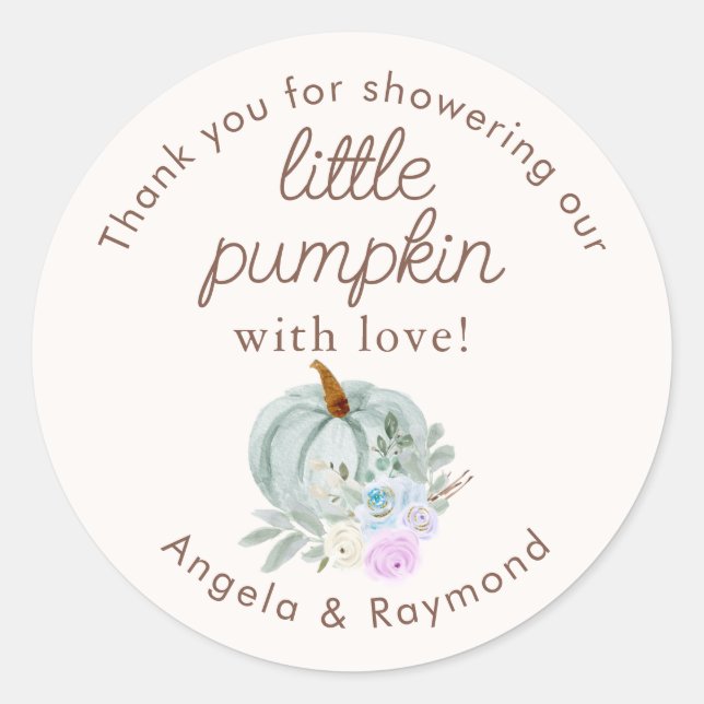 Sticker Rond Merci de Baby shower Citrouille (Devant)