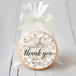 Sticker Rond Merci de Baby shower Citrouille blanc