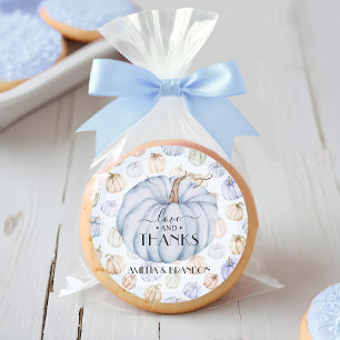 Sticker Rond Merci de Baby shower Citrouille bleu