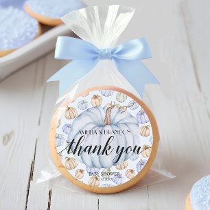 Sticker Rond Merci de Baby shower Citrouille Blue Little