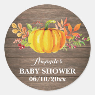 Sticker Rond Merci de Baby shower Citrouille Rustique Automne