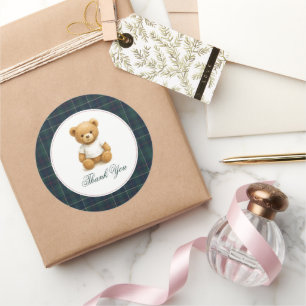 Sticker Rond Merci de Baby shower classique de l'ours de Preppy