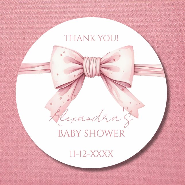 Sticker Rond Merci de Baby shower Coquette Rose Bow (Créateur téléchargé)