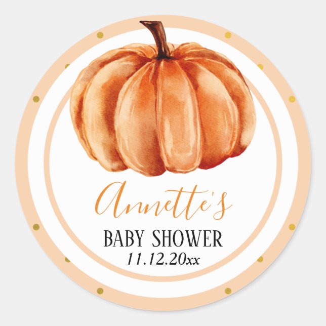Sticker Rond Merci de Baby shower d'automne Citrouille orange (Devant)