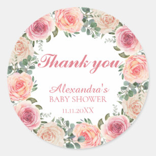 Sticker Rond Merci de Baby shower de cadre de fleurs