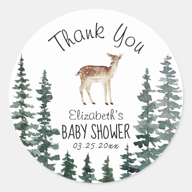 Sticker Rond Merci de Baby shower de cerfs mignons (Devant)