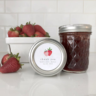 Sticker Rond Merci de Baby shower de confiture de fraise rose H