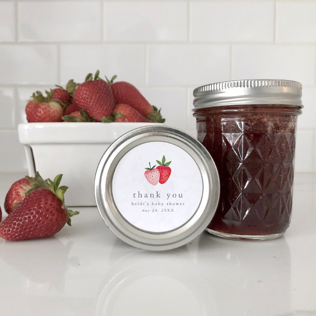 Sticker Rond Merci de Baby shower de confiture de fraise rose H (HEIDI Pink Strawberry Jam Baby Shower Thank You Classic Round Sticker)