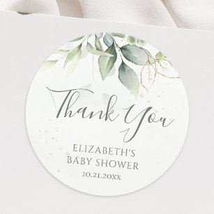 Sticker Rond Merci de Baby shower de feuillage Eucalyptus
