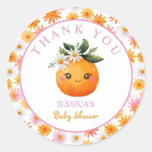 Sticker Rond Merci de Baby shower de fruits orange Little Cutie