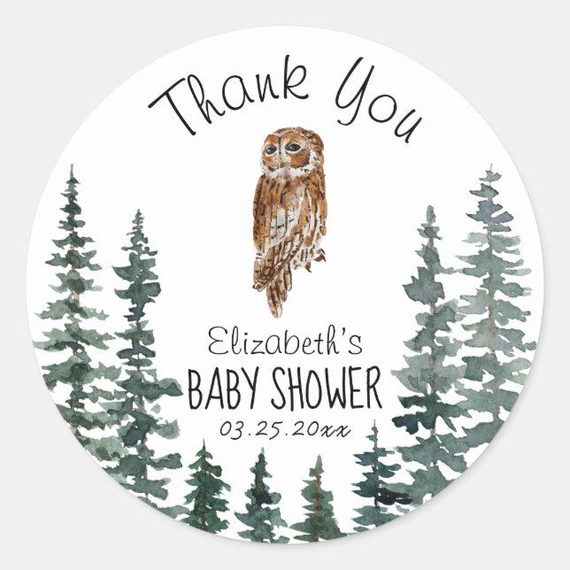 Sticker Rond Merci de Baby shower de hibou (Devant)
