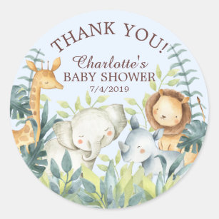 Sticker Rond Merci de Baby shower de Jungle doux Favoriser Stic