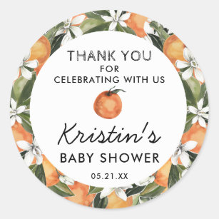 Sticker Rond Merci de Baby shower de la Cutie orange Favoriser