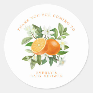 Sticker Rond Merci de Baby shower de la Petite Cutie Orange Cit