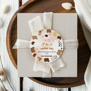 Sticker Rond Merci de Baby shower de la vache de ferme Boho