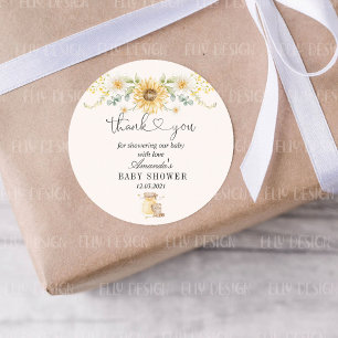 Sticker Rond Merci de Baby shower de l'ours au miel