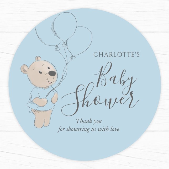 Sticker Rond Merci de Baby shower de l'ours en peluche (Créateur téléchargé)