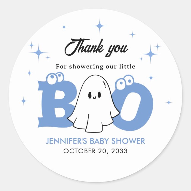 Sticker Rond Merci de Baby shower de petit garçon d'Halloween (Devant)