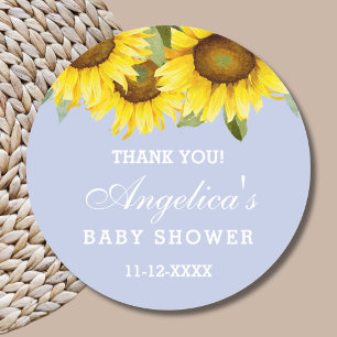Sticker Rond Merci de Baby shower de tournesol Dusty Blue Boho