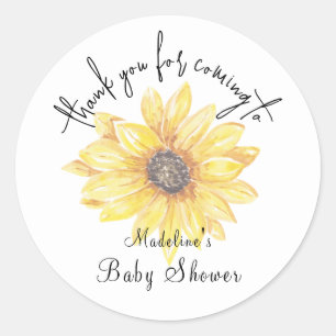 Sticker Rond Merci de Baby shower de tournesol fleuri jaune