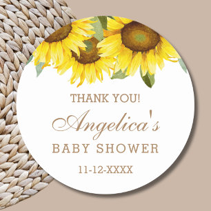 Sticker Rond Merci de Baby shower de tournesol jaune