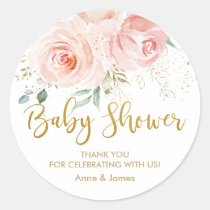 Sticker Rond Merci de Baby shower d'or rose pâle rose rose