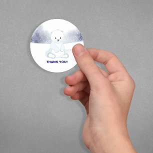 Sticker Rond Merci de Baby shower d'ours polaire mignon