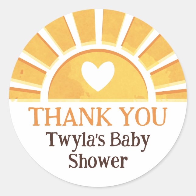 Sticker Rond Merci de Baby shower du Soleil Jaune (Devant)