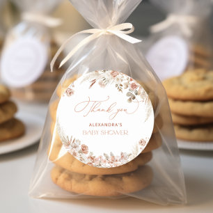 Sticker Rond Merci de Baby shower en laiton Boho Pampas