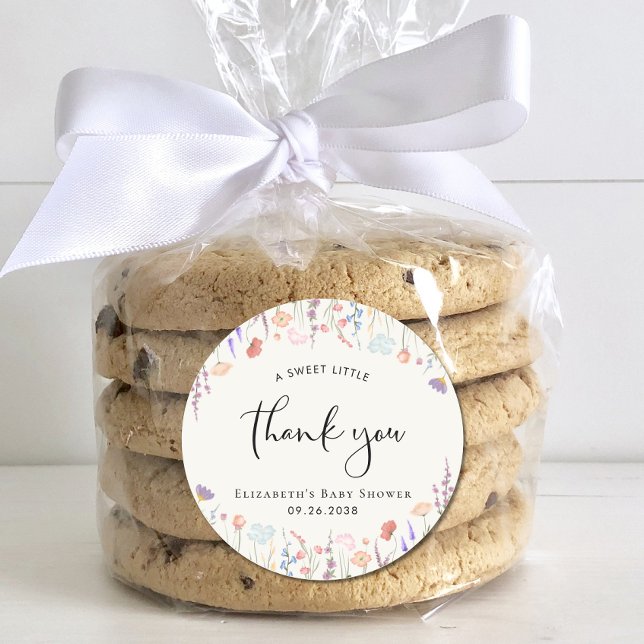 Sticker Rond Merci de Baby shower fleur sauvage aquarelle (Créateur téléchargé)