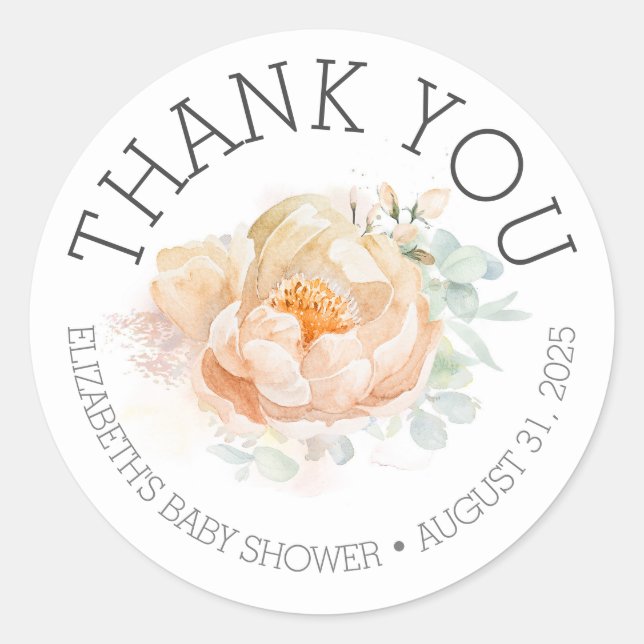 Sticker Rond Merci de Baby shower floral (Devant)