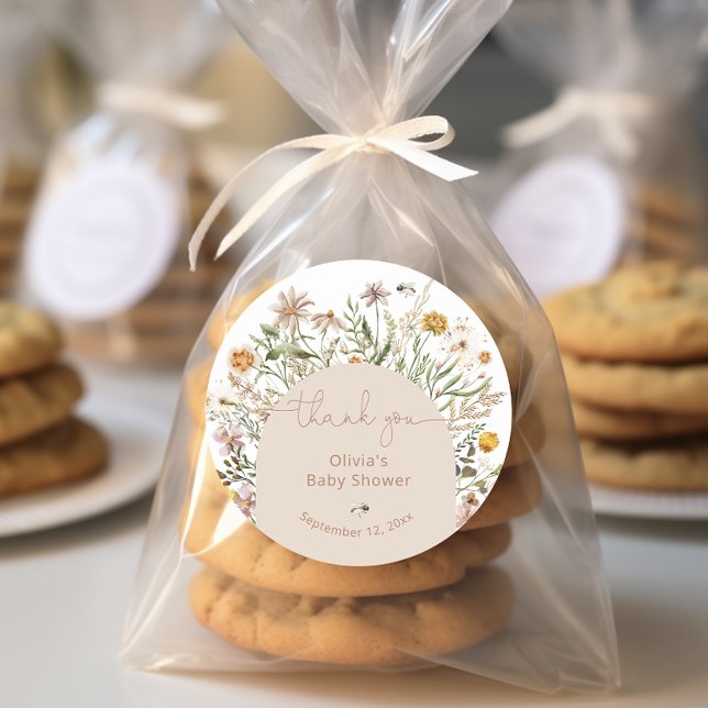 Sticker Rond Merci de Baby shower floral Boho (Créateur téléchargé)