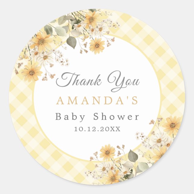 Sticker Rond Merci de Baby shower jaune (Devant)