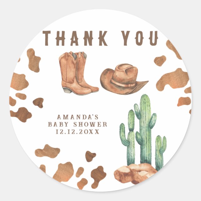 Sticker Rond Merci de Baby shower Little Cowboy (Devant)