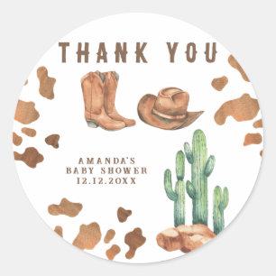 Sticker Rond Merci de Baby shower Little Cowboy