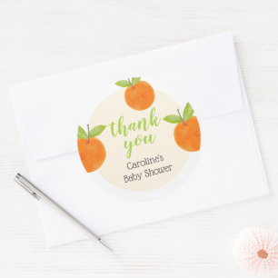Sticker Rond Merci de Baby shower Little Cutie Oranges