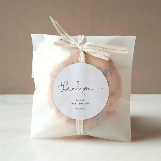 Sticker Rond Merci de Baby shower noir et blanc moderne (Créateur téléchargé)